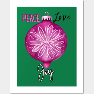 Peace Love Joy Hot Pink Holiday Christmas Ornament Posters and Art